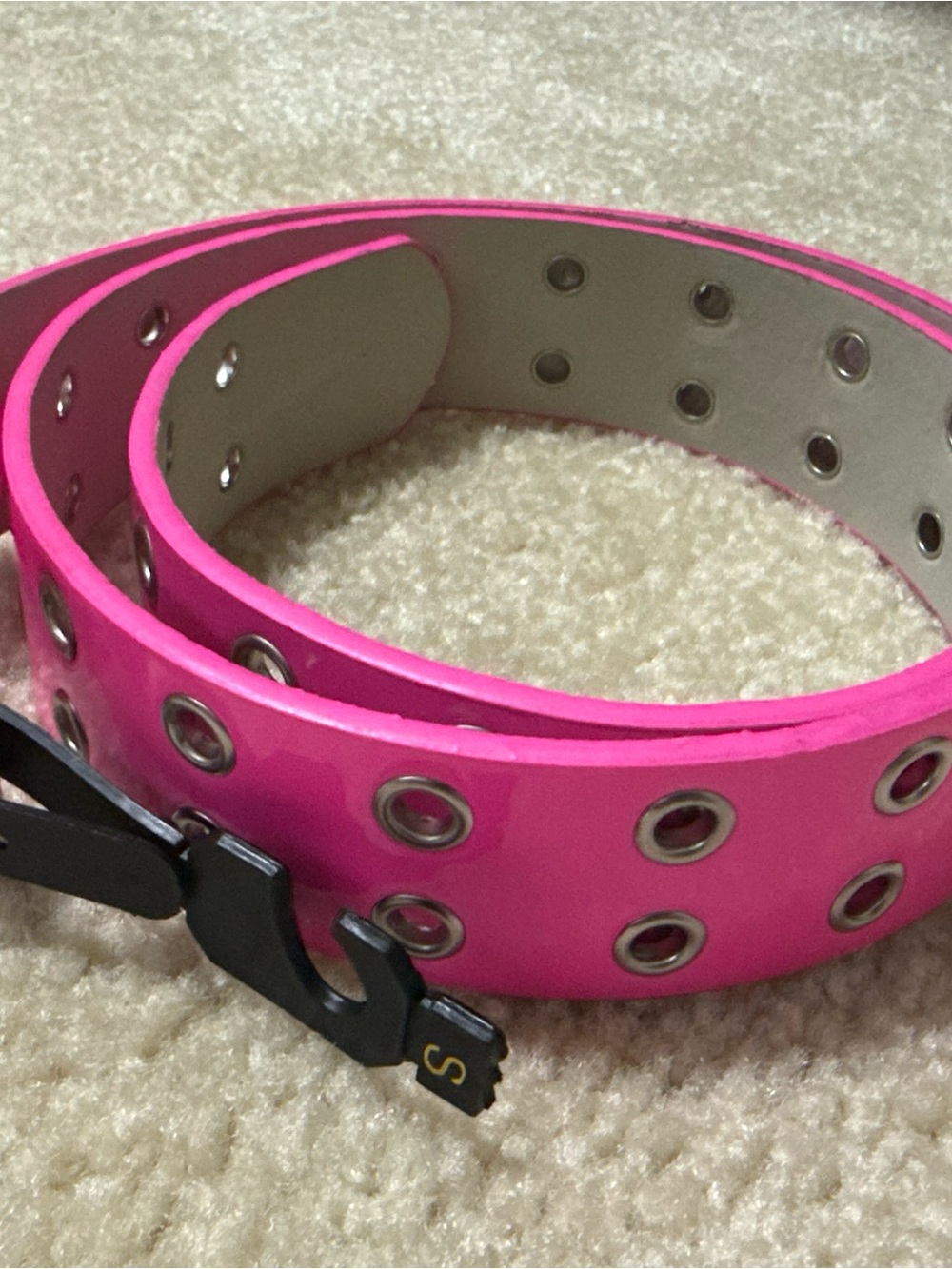 Patent Pink Double-Grommet Women's Belt with Black Buckle